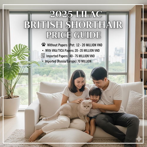 Giá mèo Anh lông ngắn lilac 2025 – bảng giá chi tiết theo giấy tờ và nguồn gốc