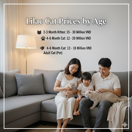 Giá mèo Anh lông ngắn lilac theo độ tuổi – mèo con, mèo 4–6 tháng và mèo trưởng thành