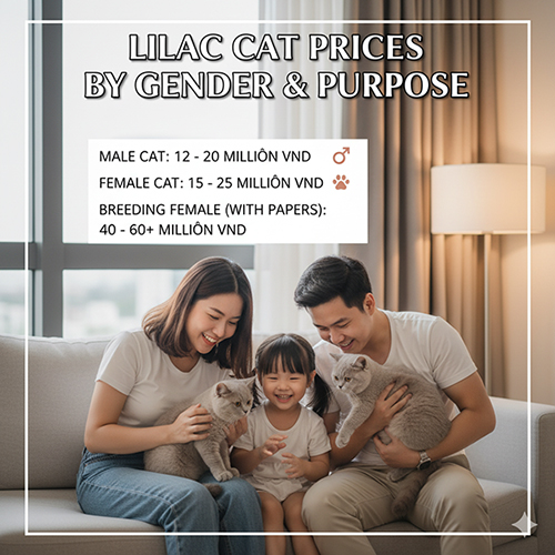 Giá mèo Anh lông ngắn lilac theo giới tính và mục đích nuôi – mèo đực, mèo cái, mèo giống