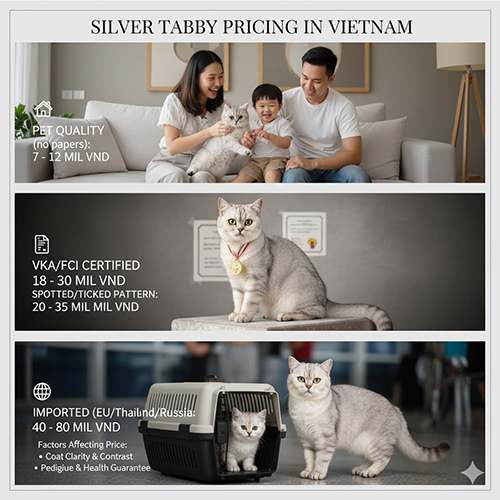 Giá mèo Anh lông ngắn silver tabby tại Việt Nam theo từng phân khúc