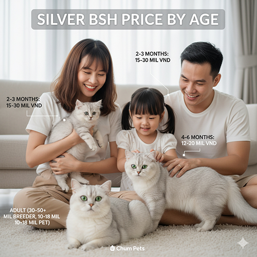Giá mèo Anh lông ngắn silver theo độ tuổi từ mèo con đến trưởng thành năm 2025