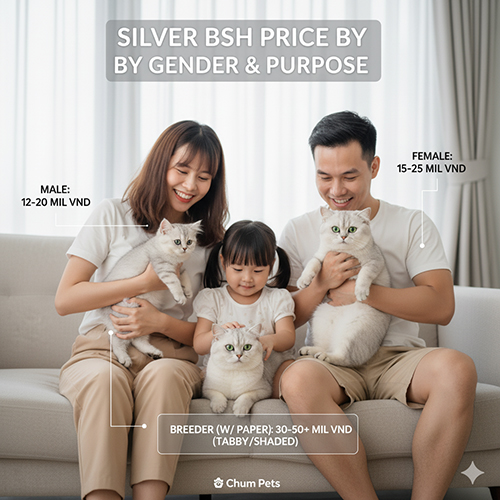 Giá mèo Anh lông ngắn silver phân theo giới tính và mục đích nuôi năm 2025