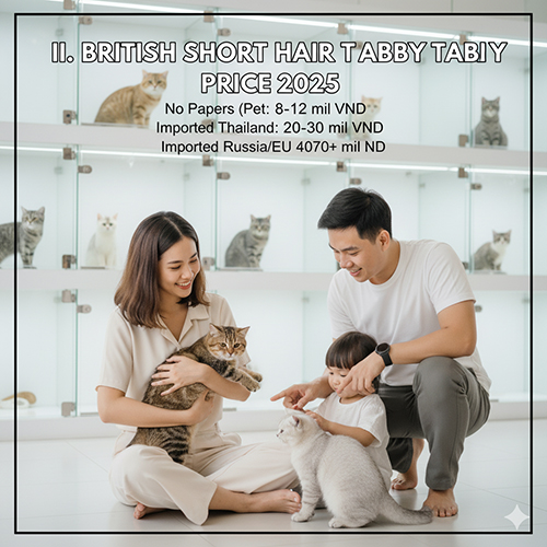 Giá mèo Anh lông ngắn tabby mới nhất năm 2025 theo nguồn gốc và giấy tờ