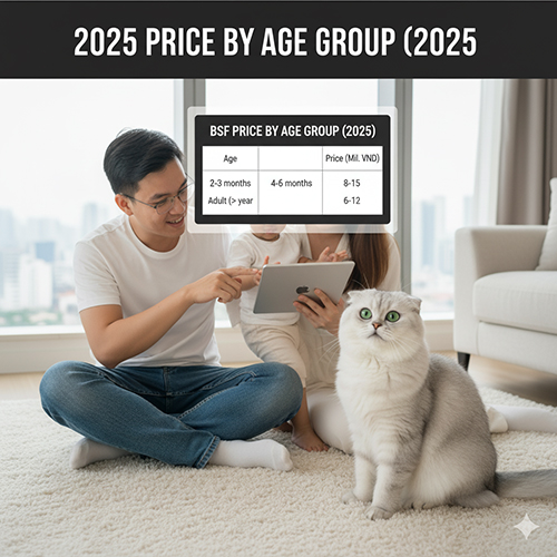 Giá mèo Anh lông ngắn tai cụp năm 2025 phân loại theo độ tuổi
