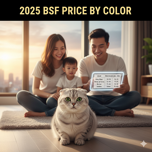 Giá mèo Anh lông ngắn tai cụp 2025 theo màu sắc xám xanh, trắng, bicolor, silver và golden