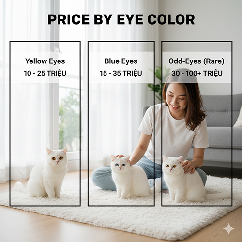 Giá mèo Anh lông ngắn trắng theo màu mắt