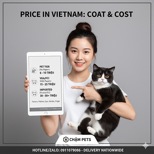 Bảng giá mèo Anh lông ngắn Tuxedo tại Việt Nam theo loại pet, có giấy VKA/FCI và mèo nhập khẩu