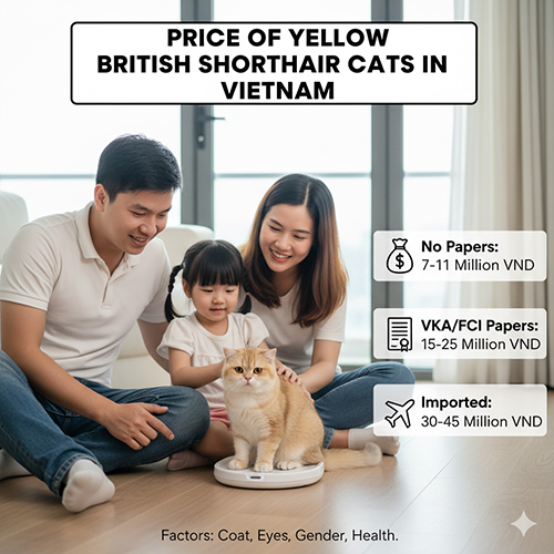 Gia đình vui vẻ bên mèo Anh lông ngắn vàng (British Shorthair Yellow-Cream) trong phòng khách