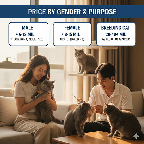 Giá mèo Anh lông ngắn xám xanh theo giới tính và mục đích nuôi