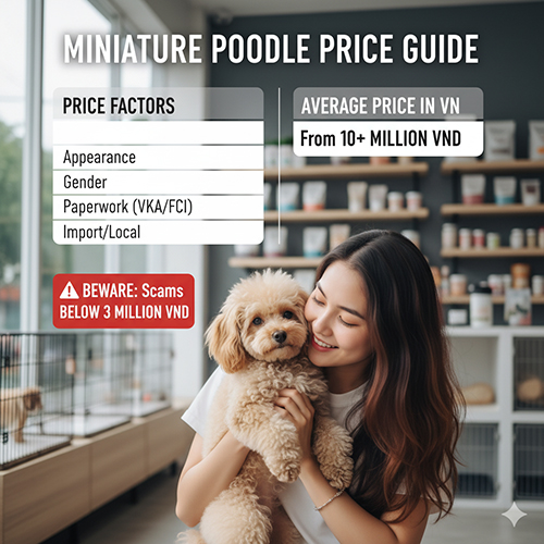 Giá Miniature Poodle tại Việt Nam – từ 10 triệu, màu hiếm và có giấy tờ VKA/FCI giá cao hơn