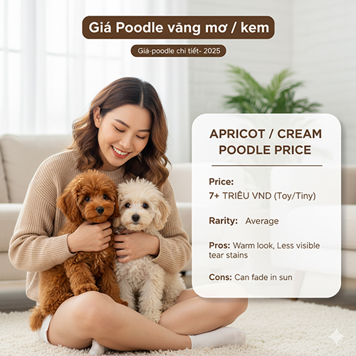 Giá Poodle vàng mơ, kem 2025 – Màu ấm áp, ít gặp hơn trắng, giá từ 7+ triệu