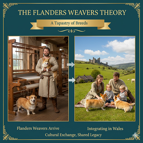 Giả thuyết thợ dệt Flanders – chó chăn gia súc từ Bắc Bỉ hòa nhập với giống bản địa Wales, góp phần hình thành Corgi
