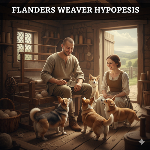 Giả thuyết thợ dệt Flanders – chó chăn gia súc chân ngắn lai với giống bản địa Wales tạo thành Corgi