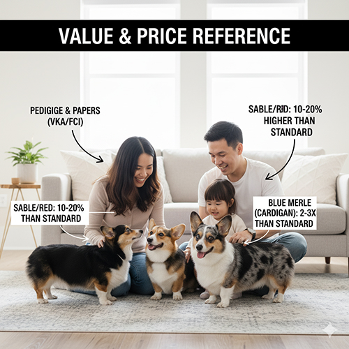 Giá trị và mức giá tham chiếu của các màu Corgi hiếm như Sable, Red, Blue Merle