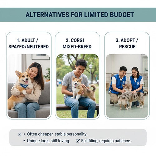 Giải pháp thay thế khi ngân sách hạn chế: nhận nuôi Corgi trưởng thành, Corgi lai hoặc adopt từ trại cứu hộ