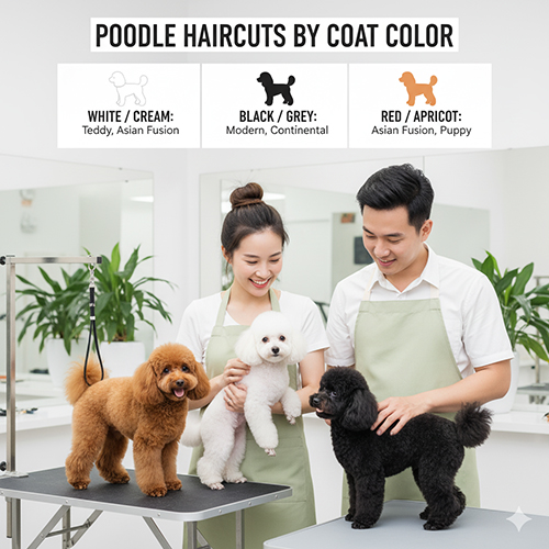 Gợi ý kiểu cắt lông chó Poodle theo màu lông – trắng, đen, xám, đỏ, apricot ✂️🐩