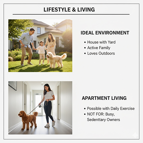 Môi trường sống lý tưởng cho Goldendoodle – Poodle lai Golden: hợp nhà có sân vườn, cần vận động hằng ngày