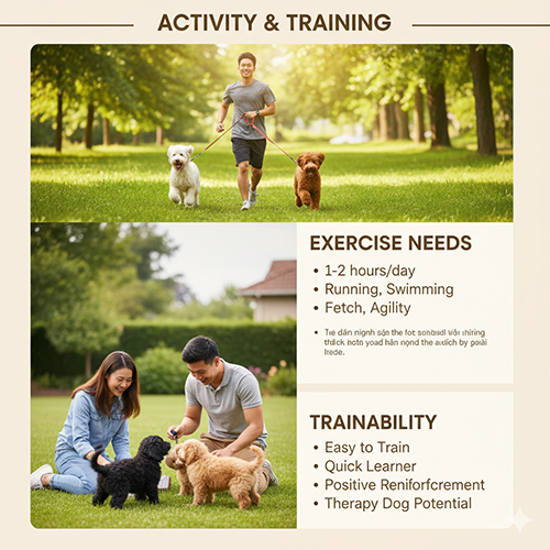 Goldendoodle – Poodle lai Golden cần 1–2 giờ vận động/ngày, dễ huấn luyện và thông minh