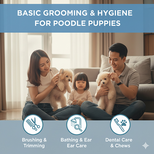Chó Poodle con – grooming và vệ sinh cơ bản: chải lông, tắm sấy, vệ sinh mắt tai răng
