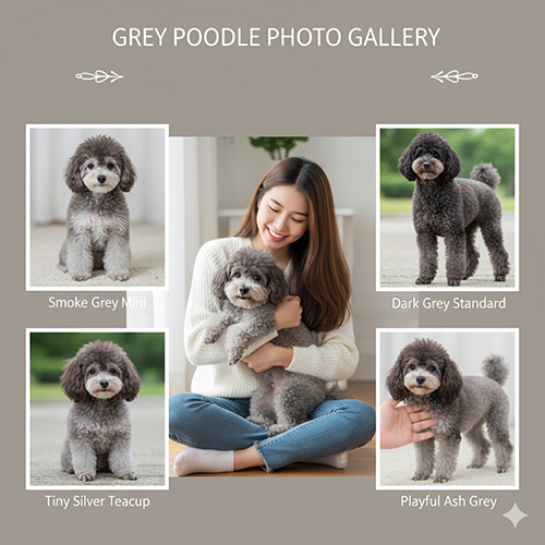 Hình ảnh chó Poodle xám – khói, trắng bạc, đen xám