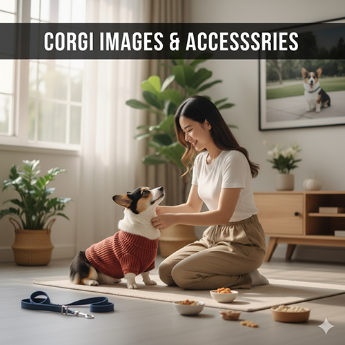 Cô gái phối áo len đỏ gạch cho chó Corgi đen trắng trong phòng khách – gợi ý phụ kiện 🖤🤍