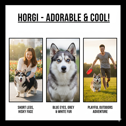 Hình ảnh & video Corgi lai Husky (Horgi) – chân ngắn, mắt xanh, lông xám trắng