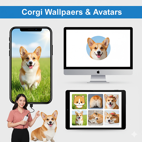 Hình nền và avatar chó Corgi dễ thương cho điện thoại, máy tính và mạng xã hội.