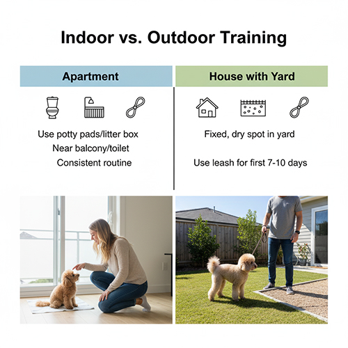 So sánh huấn luyện chó Poodle đi vệ sinh trong căn hộ và ngoài sân vườn