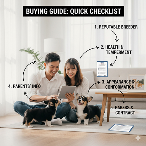 Gia đình trẻ tham khảo checklist chọn mua chó Corgi màu đen con khỏe mạnh 🐶📋