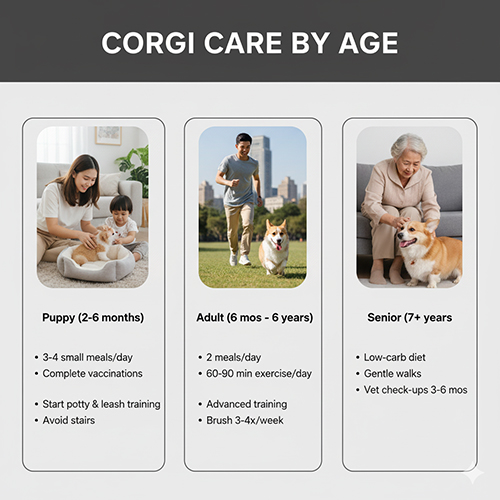 Hướng dẫn nuôi chó Corgi theo từng giai đoạn tuổi – từ Corgi con, trưởng thành đến già