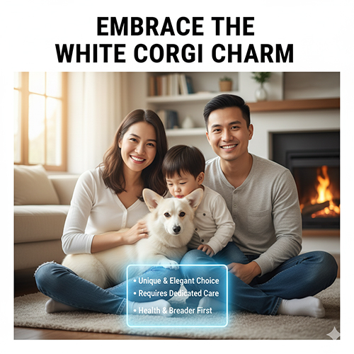Gia đình hạnh phúc bên chó Corgi màu trắng – kết luận sức hút tinh khôi 🤍🐶