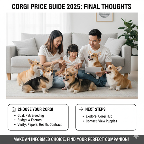 Kết luận bảng giá chó Corgi 2025 – Định hình ngân sách, đối chiếu giấy tờ, chọn nguồn bán minh bạch