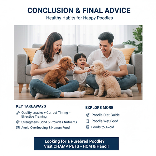 Kết luận về bánh thưởng cho Poodle – chọn snack chất lượng, cho đúng cách và liều lượng.