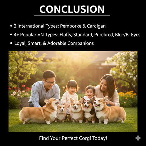 🎯 Kết luận – Các loại chó Corgi theo chuẩn quốc tế và tại Việt Nam