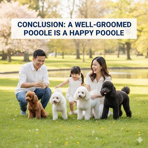 Kết luận: Cắt tỉa lông Poodle là nghệ thuật và kỹ thuật, giúp bé đẹp hơn, khỏe hơn và hạnh phúc hơn