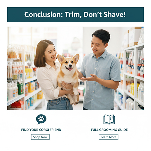 Kết luận chăm sóc lông chó Corgi: nên cắt tỉa gọn gàng, không cạo sát để bảo vệ double coat