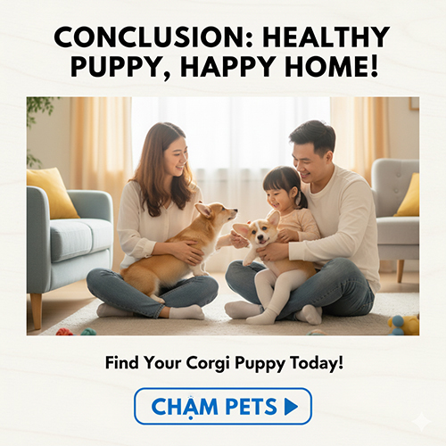 Kết luận chăm sóc chó Corgi con 2–6 tháng tuổi và CTA tìm mua Corgi khỏe mạnh tại Chạm Pets
