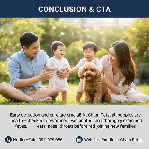 Kết luận và CTA về chó Poodle bị đau mắt: phát hiện sớm, chăm sóc đúng cách và cam kết Poodle khỏe mạnh tại Chạm Pets