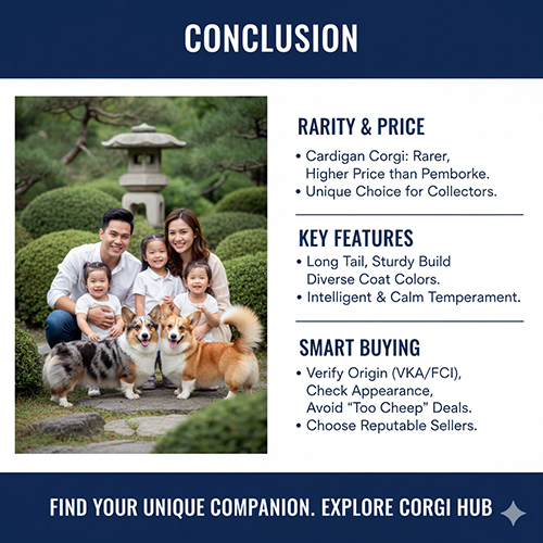 Gia đình chụp ảnh cùng chó Corgi Cardigan và Pembroke, minh họa phần kết luận về giá trị Cardigan