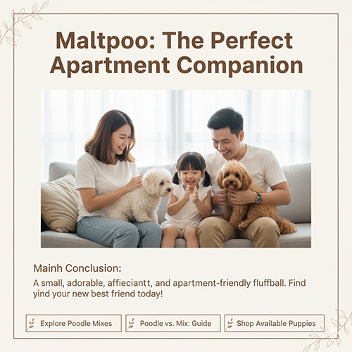 Kết luận Maltipoo – Poodle lai Maltese: nhỏ nhắn, hiền lành, quấn chủ, hợp nuôi căn hộ, lựa chọn tuyệt vời cho gia đình thành phố