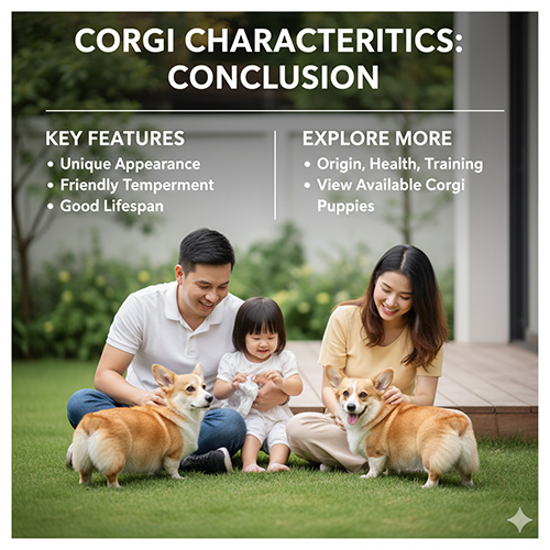 Kết luận đặc điểm chó Corgi – ngoại hình độc đáo, tính cách thân thiện, tuổi thọ cao, gợi ý tìm hiểu thêm và xem đàn Corgi bán
