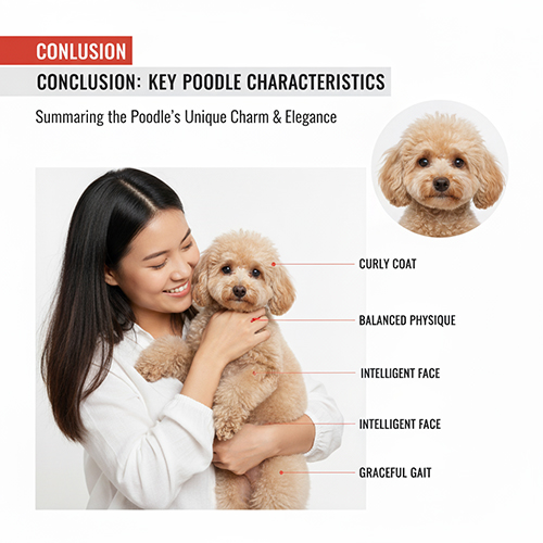 Kết luận đặc điểm chó Poodle: lông xoăn, dáng cân đối, khuôn mặt thông minh