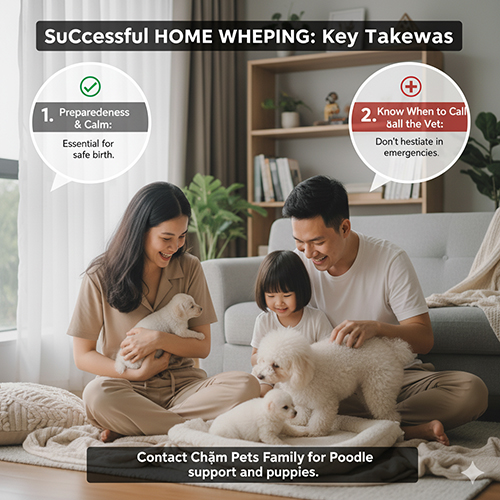 ✅ Kết luận & CTA: Đỡ đẻ chó Poodle tại nhà an toàn – liên hệ Chạm Pets Family