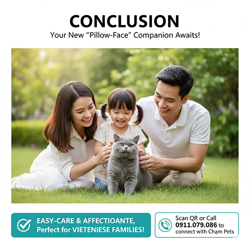 Kết luận FAQ mèo Anh lông ngắn – giống mèo dễ nuôi, hiền lành, phù hợp gia đình Việt Nam