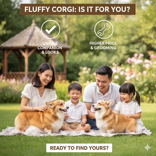 Kết luận Fluffy Corgi – ngoại hình độc đáo, giá cao hơn Corgi thường, cần chăm sóc kỹ, phù hợp người yêu sự đặc biệt