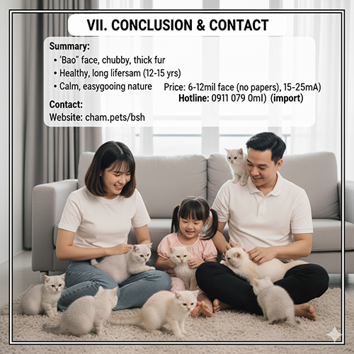 Gia đình chơi đùa cùng đàn mèo Anh lông ngắn con, minh họa phần kết luận & liên hệ mua British Shorthair thuần chủng tại Chạm Pets.