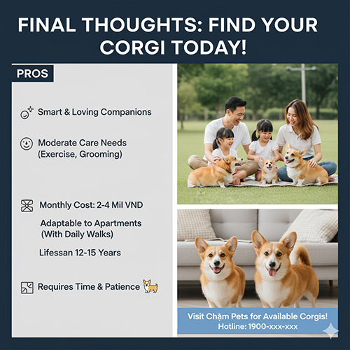 Kết luận và lời kêu gọi hành động – chó Corgi là người bạn đồng hành thông minh, trung thành và giàu tình cảm, chi phí 2–4 triệu/tháng