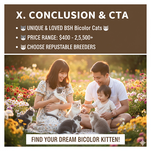 Kết luận và CTA mèo Anh lông ngắn bicolor với giá trong nước, nhập khẩu và lời khuyên chọn trại uy tín