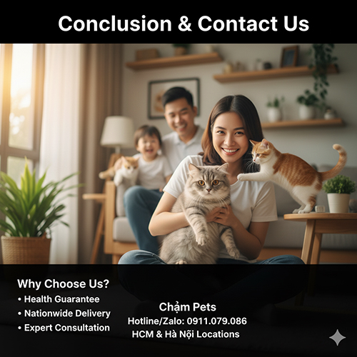 Gia đình Việt Nam vui vẻ bên mèo Anh lông ngắn lai mèo ta trong phòng khách, kèm thông tin liên hệ Chạm Pets