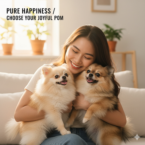 Cô gái trẻ ôm hai chú chó Phốc Sóc đáng yêu trong phòng khách.